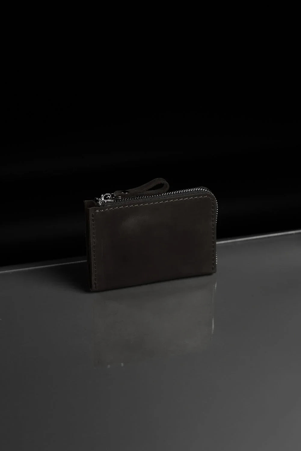 Compact Distressed Leather Wallet with Zipper