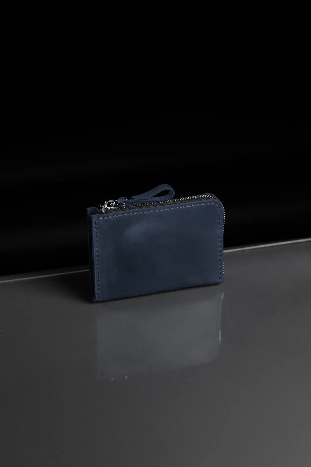 Compact Distressed Leather Wallet with Zipper