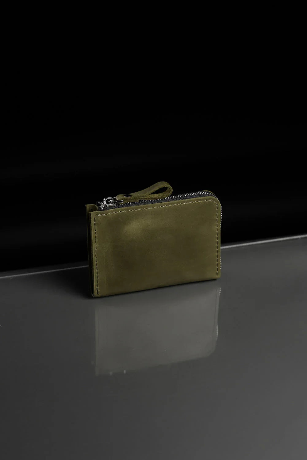 Compact Distressed Leather Wallet with Zipper