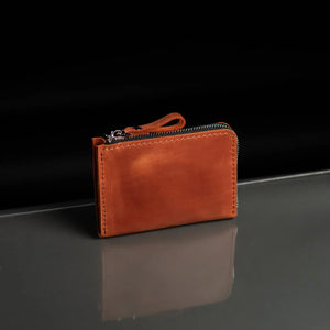 Compact Distressed Leather Wallet with Zipper