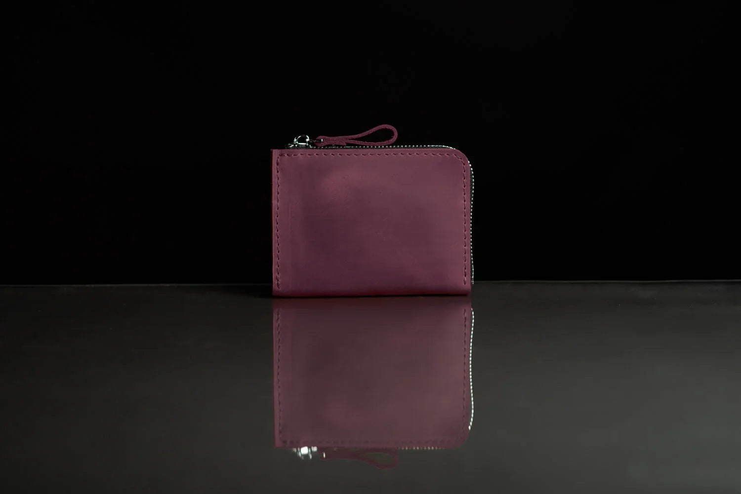 Compact Distressed Leather Wallet with Zipper