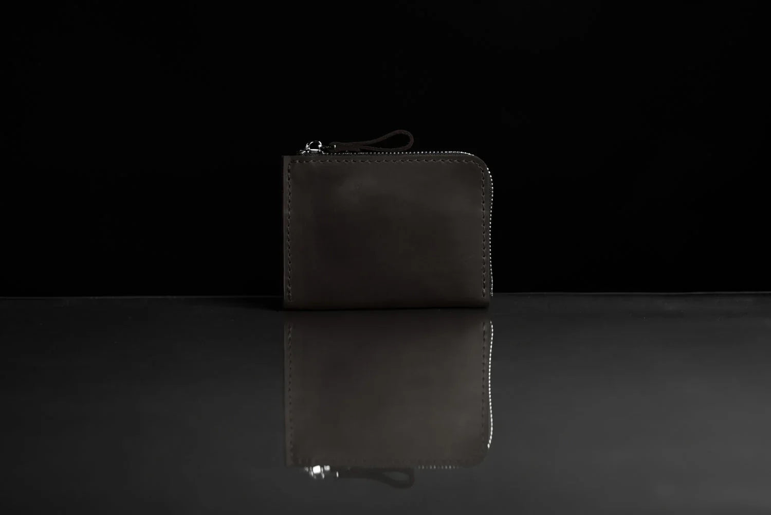 Compact Distressed Leather Wallet with Zipper