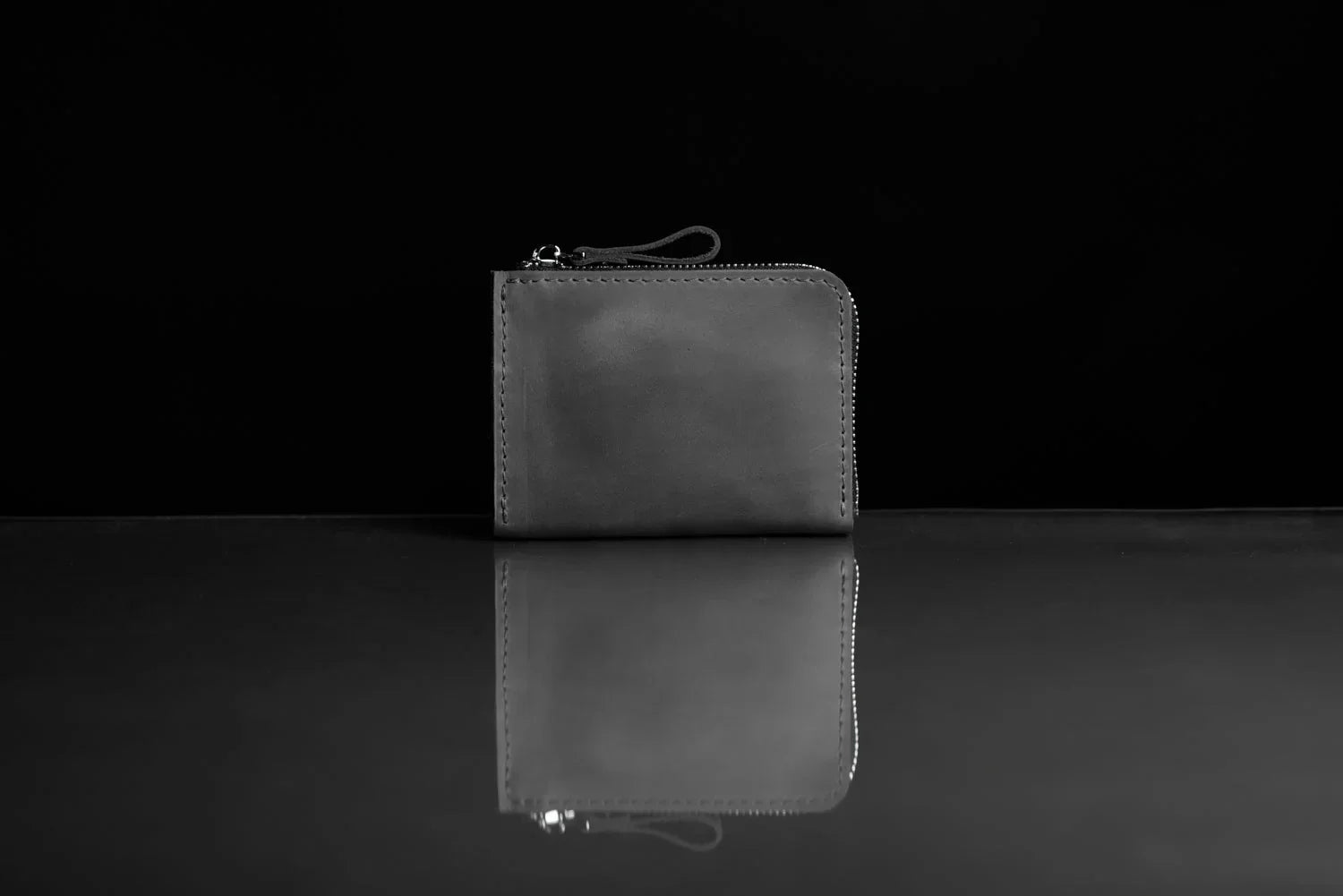 Compact Distressed Leather Wallet with Zipper