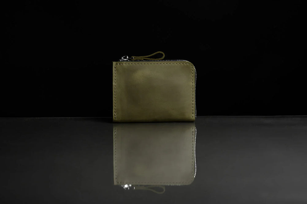Compact Distressed Leather Wallet with Zipper