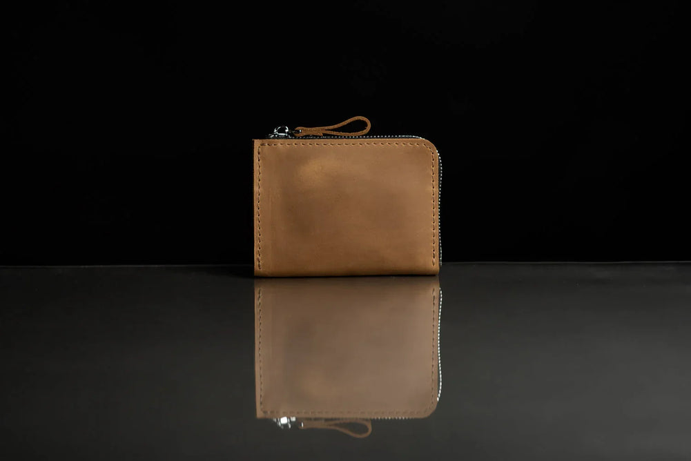Compact Distressed Leather Wallet with Zipper