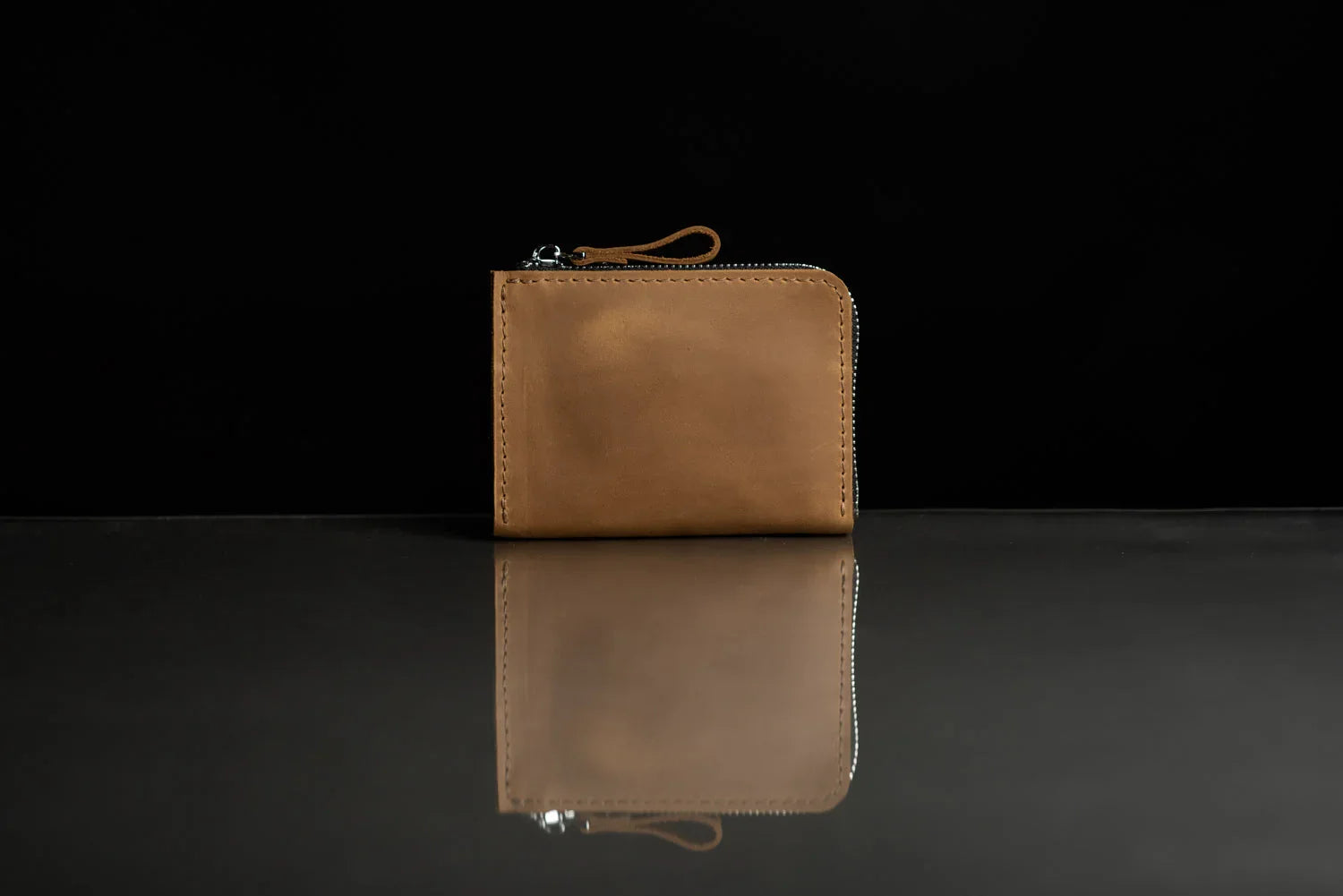 Compact Distressed Leather Wallet with Zipper