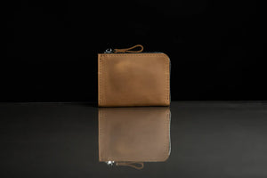 Compact Distressed Leather Wallet with Zipper