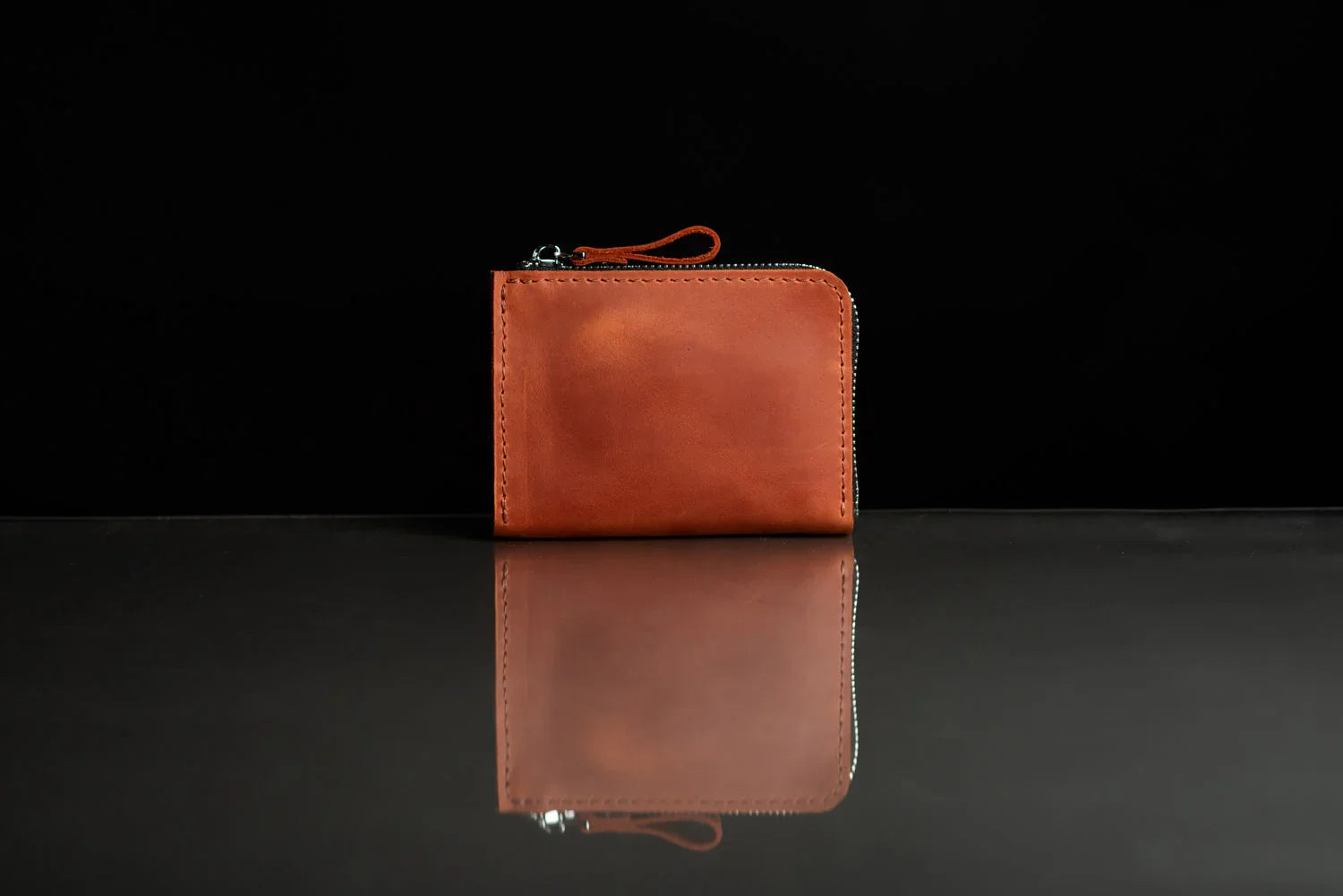 Compact Distressed Leather Wallet with Zipper