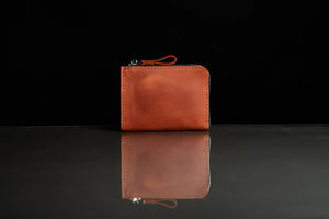 Compact Distressed Leather Wallet with Zipper
