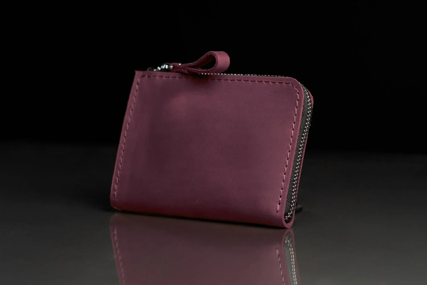Compact Distressed Leather Wallet with Zipper