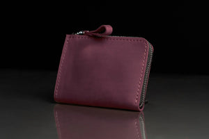 Compact Distressed Leather Wallet with Zipper