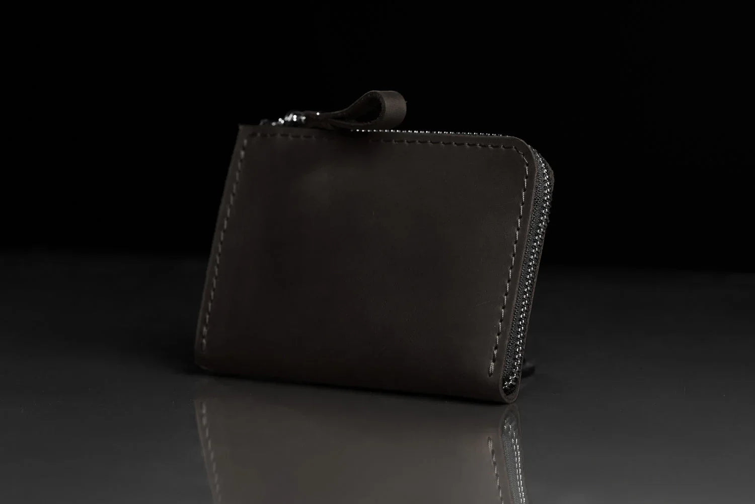 Compact Distressed Leather Wallet with Zipper
