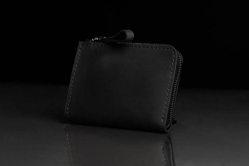 Compact Distressed Leather Wallet with Zipper