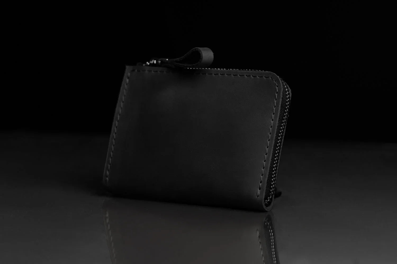 Compact Distressed Leather Wallet with Zipper