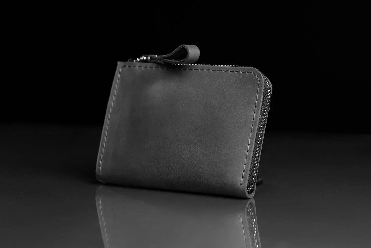 Compact Distressed Leather Wallet with Zipper