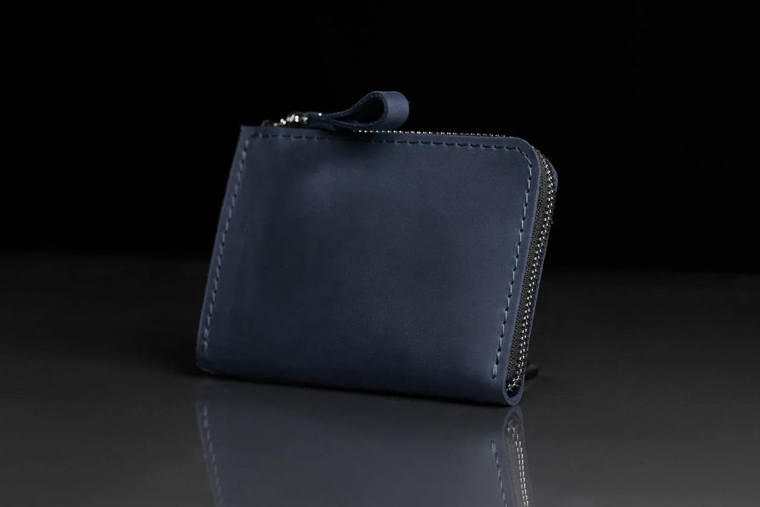 Compact Distressed Leather Wallet with Zipper