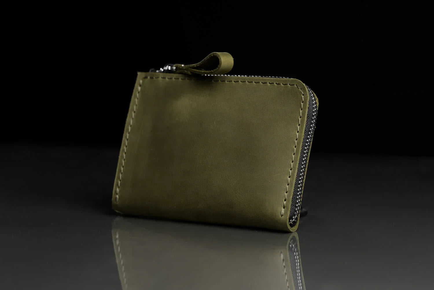 Compact Distressed Leather Wallet with Zipper