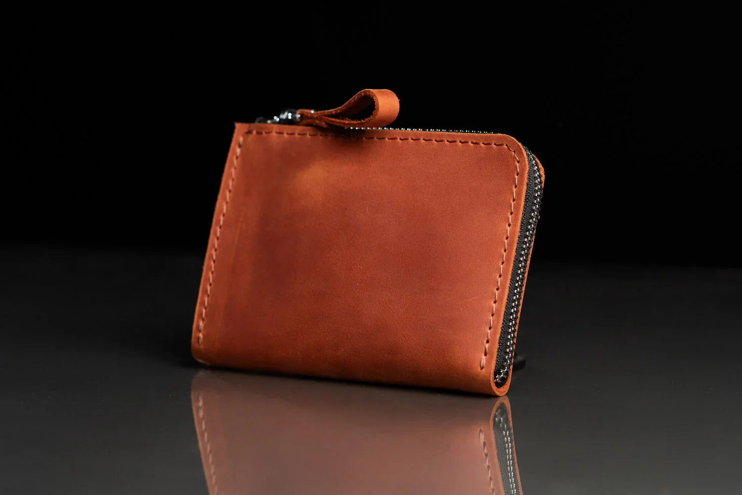 Compact Distressed Leather Wallet with Zipper