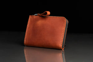 Compact Distressed Leather Wallet with Zipper