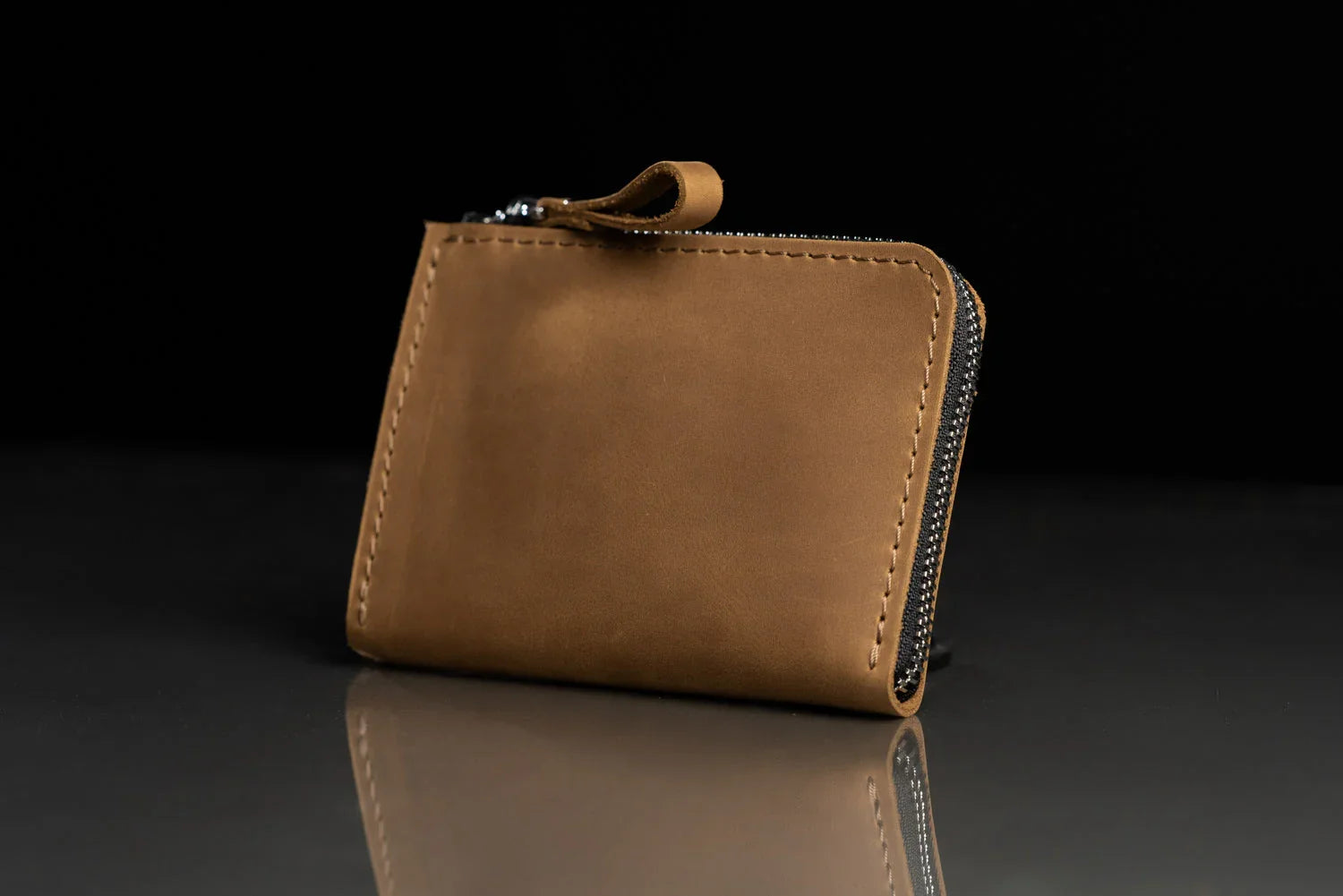 Compact Distressed Leather Wallet with Zipper