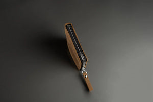 Compact Distressed Leather Wallet with Zipper