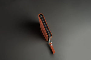 Compact Distressed Leather Wallet with Zipper