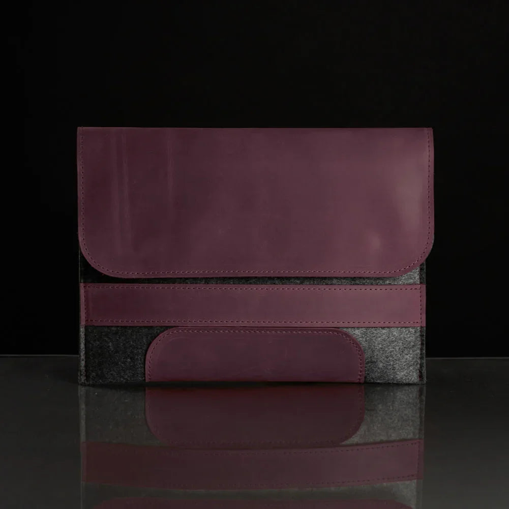 Waxed Matte Leather & Wool Macbook Holder with Magnet Closure