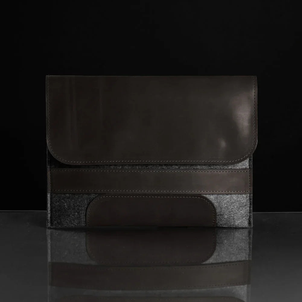 Waxed Matte Leather & Wool Macbook Holder