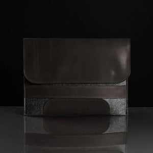 Waxed Matte Leather & Wool Macbook Holder with Magnet Closure