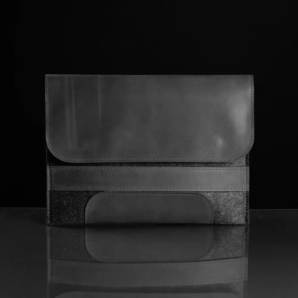 Waxed Matte Leather & Wool Macbook Holder with Magnet Closure