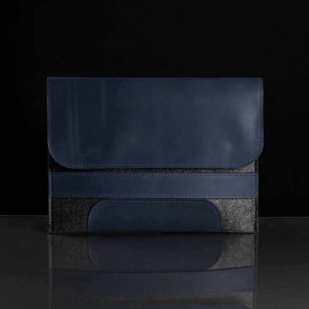 Waxed Matte Leather & Wool Macbook Holder with Magnet Closure