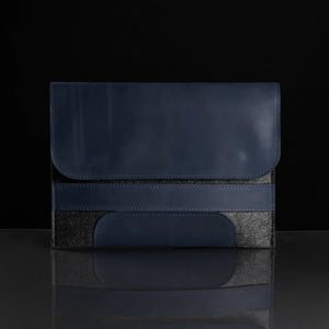 Waxed Matte Leather & Wool Macbook Holder with Magnet Closure