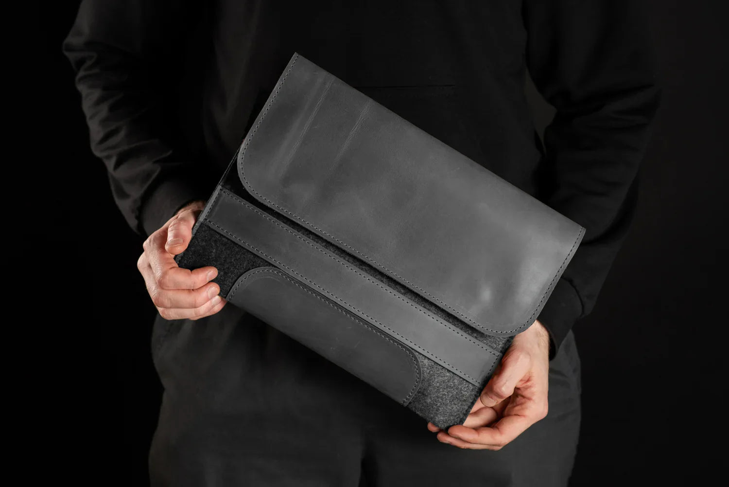 Waxed Matte Leather & Wool Macbook Holder with Magnet Closure