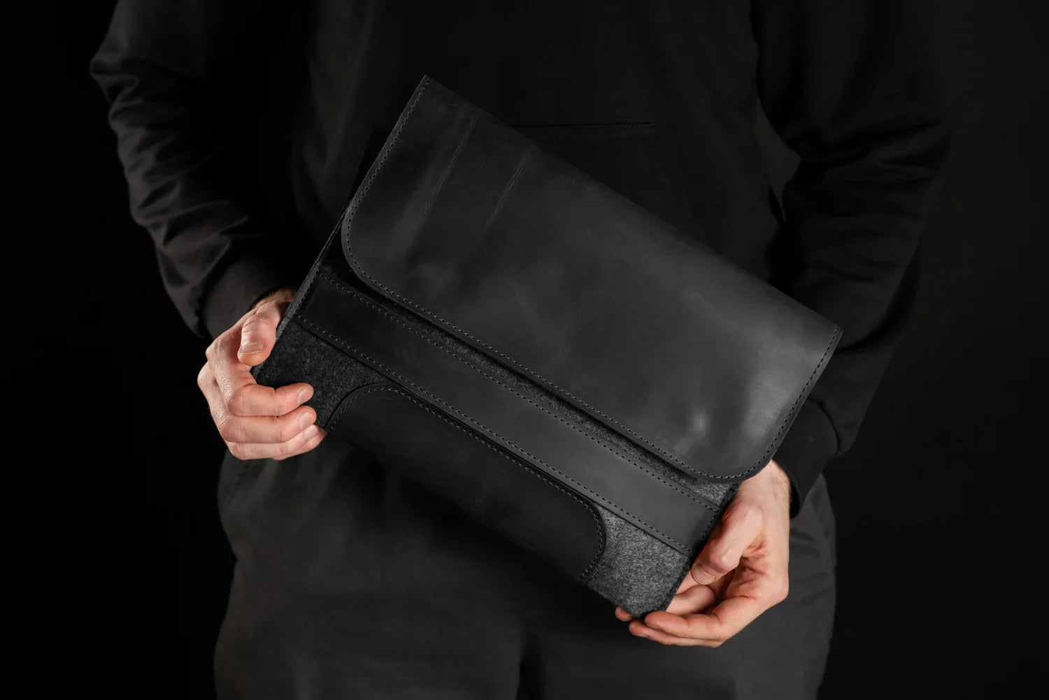 Waxed Matte Leather & Wool Macbook Holder with Magnet Closure
