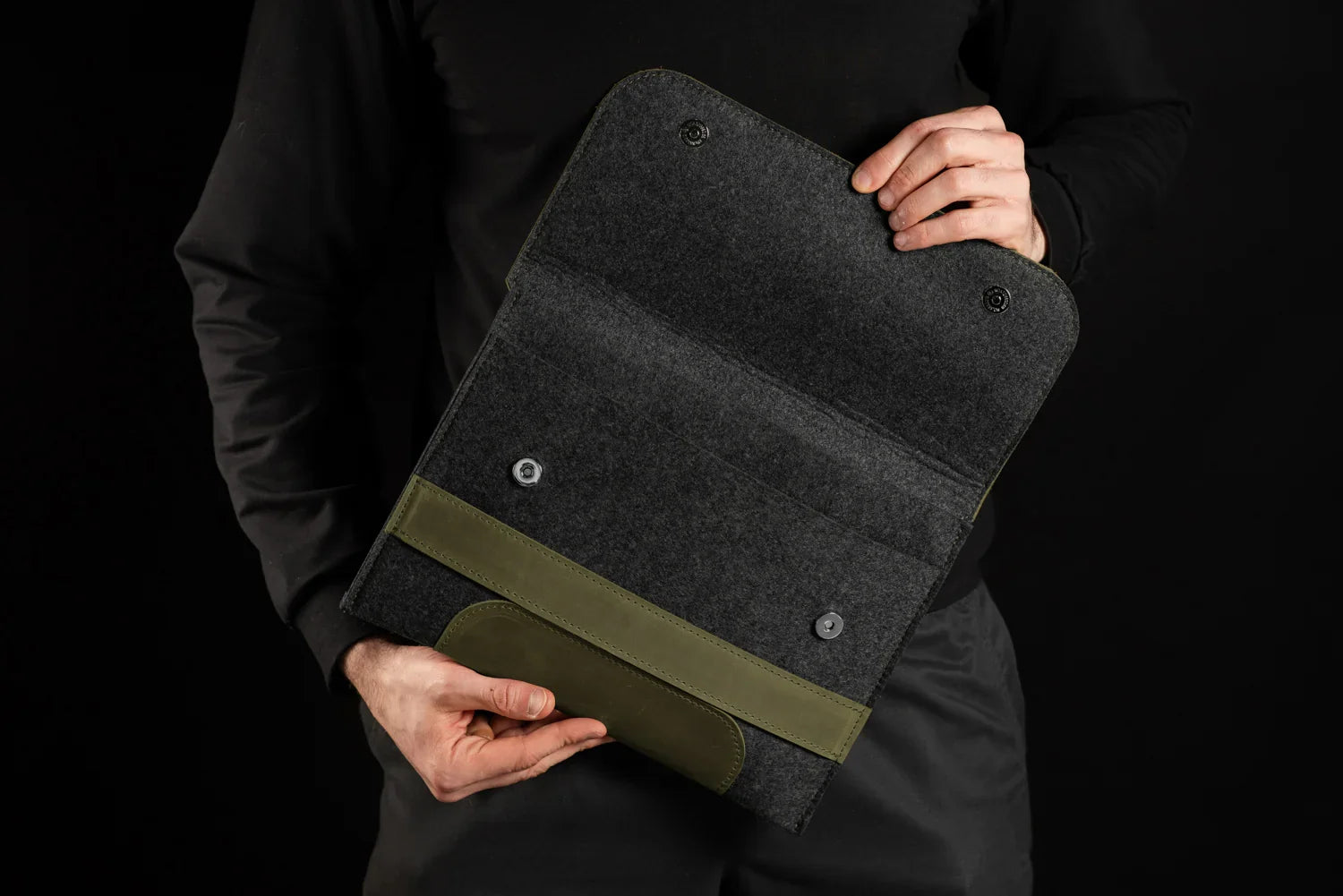 Waxed Matte Leather & Wool Macbook Holder with Magnet Closure
