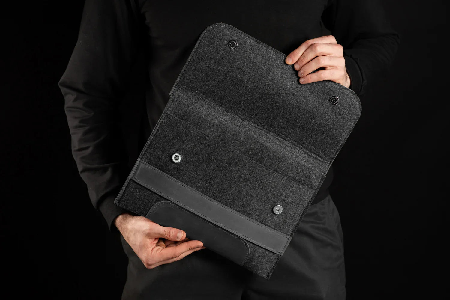 Waxed Matte Leather & Wool Macbook Holder with Magnet Closure