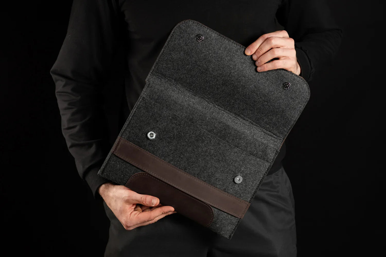 Waxed Matte Leather & Wool Macbook Holder with Magnet Closure