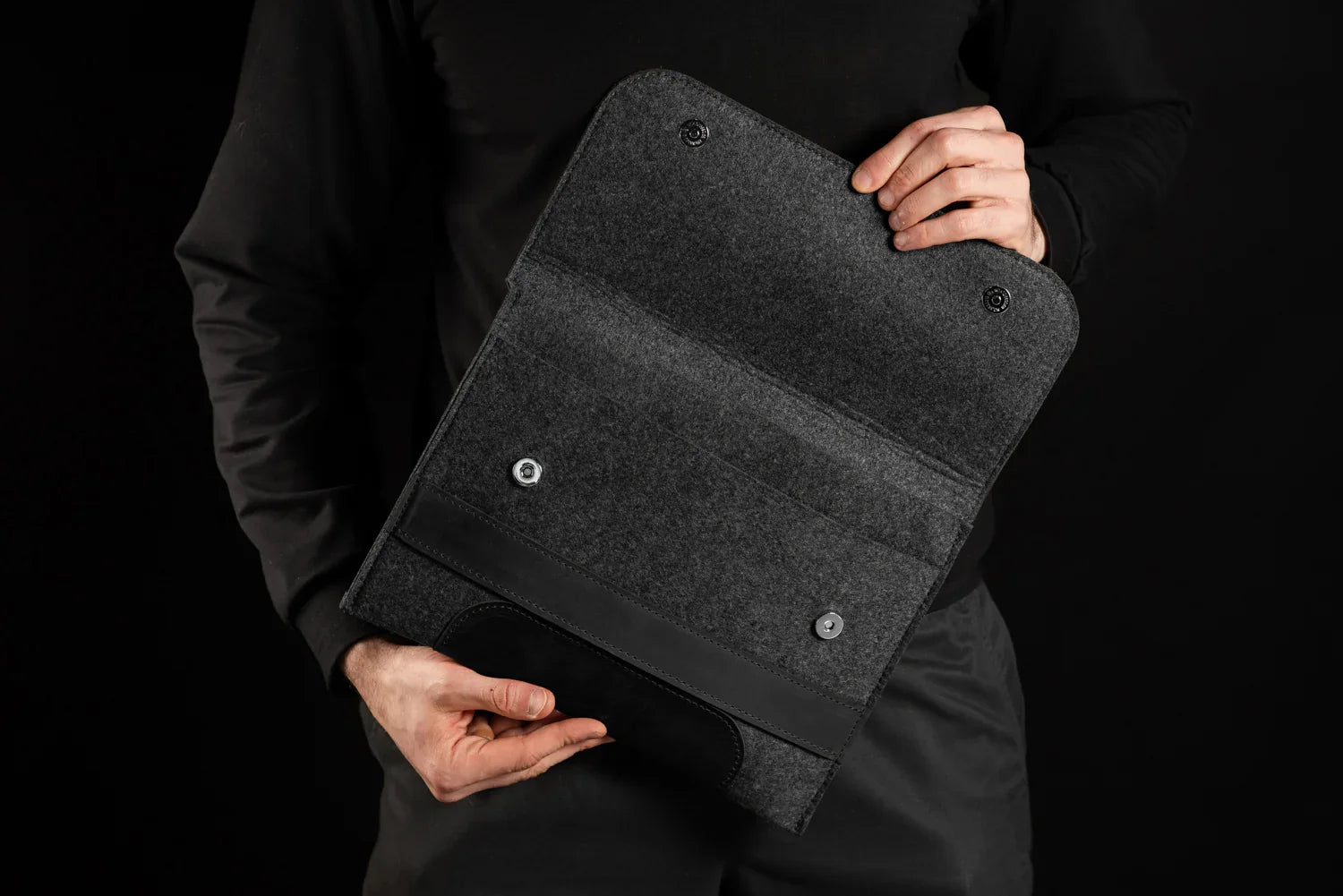 Waxed Matte Leather & Wool Macbook Holder with Magnet Closure