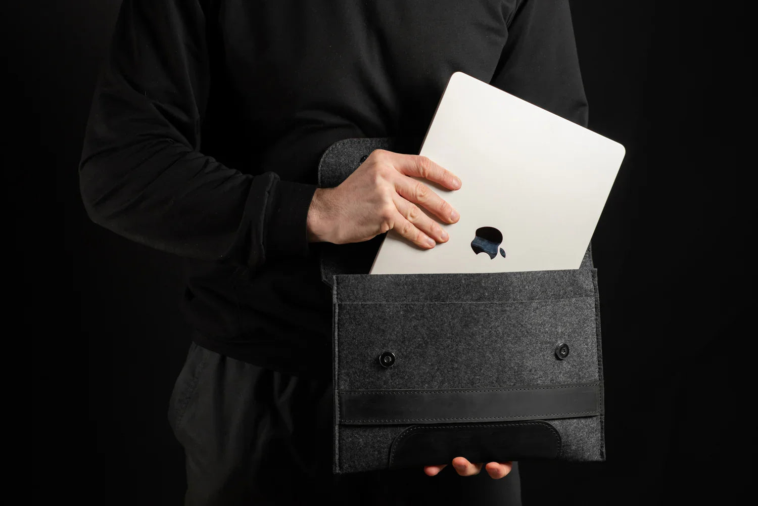 Waxed Matte Leather & Wool Macbook Holder with Magnet Closure