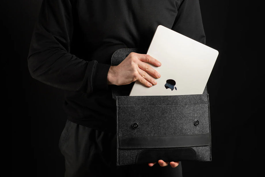 Waxed Matte Leather & Wool Macbook Holder with Magnet Closure