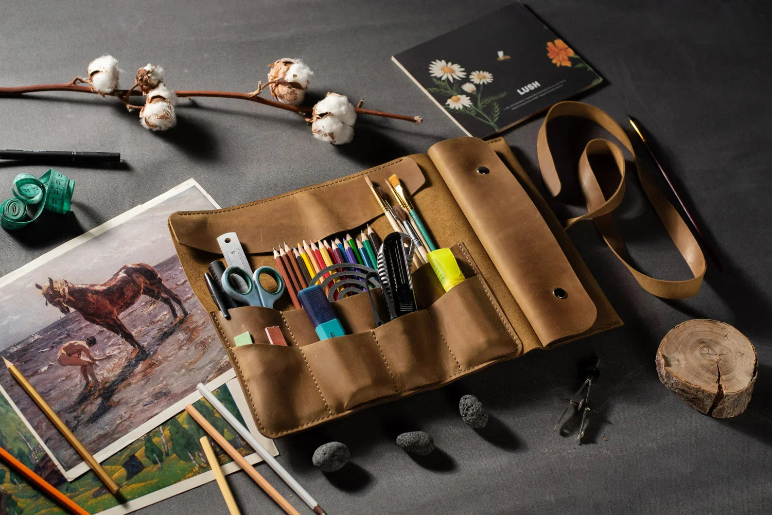 Artist Tool Roll Organizer | Matte Leather