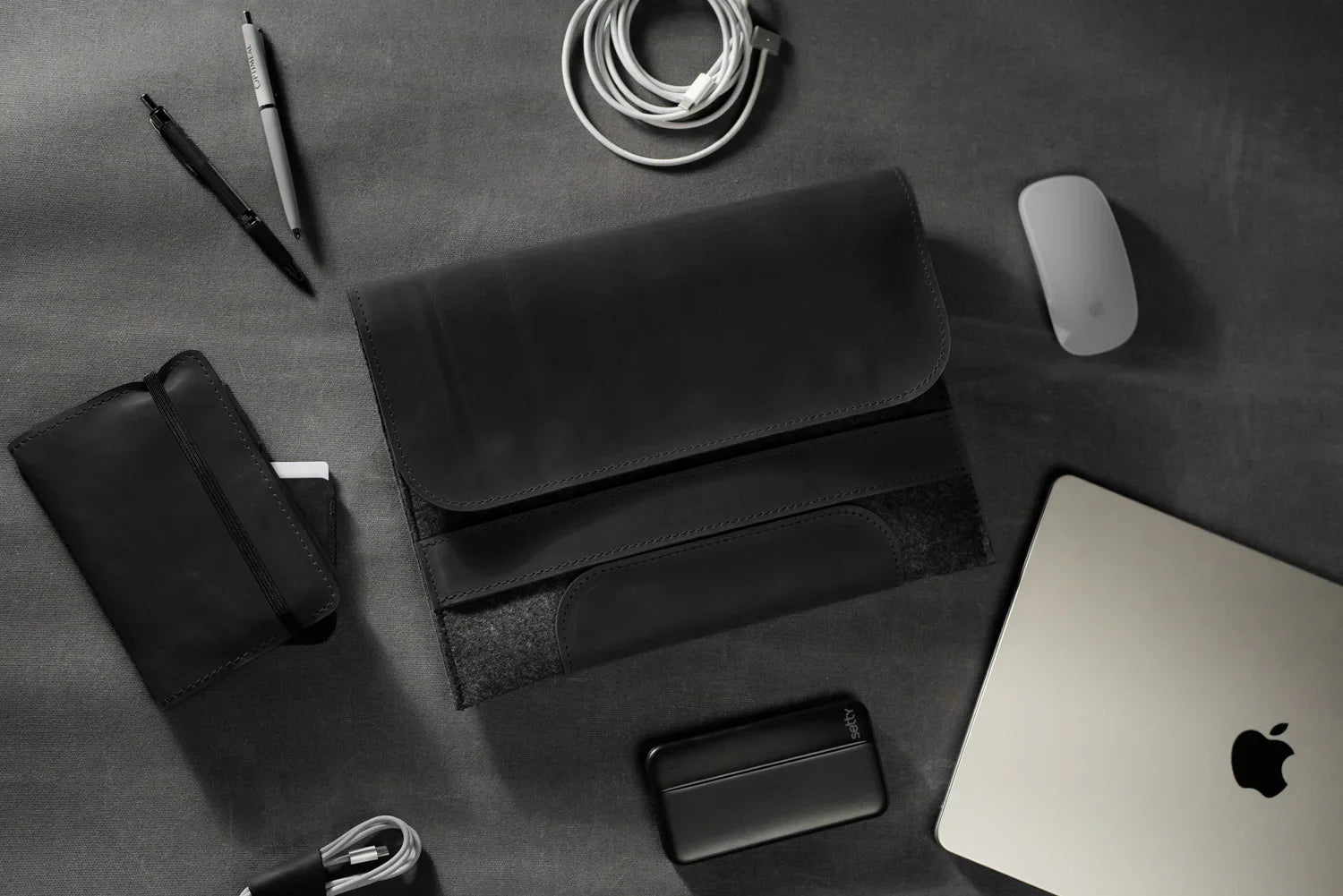 Waxed Matte Leather & Wool Macbook Holder with Magnet Closure