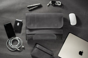 Waxed Matte Leather & Wool Macbook Holder with Magnet Closure