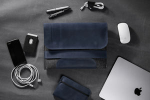 Waxed Matte Leather & Wool Macbook Holder with Magnet Closure