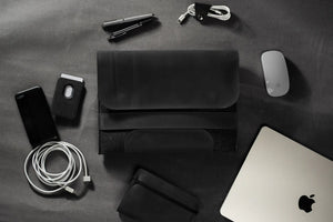 Waxed Matte Leather & Wool Macbook Holder with Magnet Closure