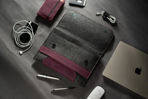 Waxed Matte Leather & Wool Macbook Holder with Magnet Closure