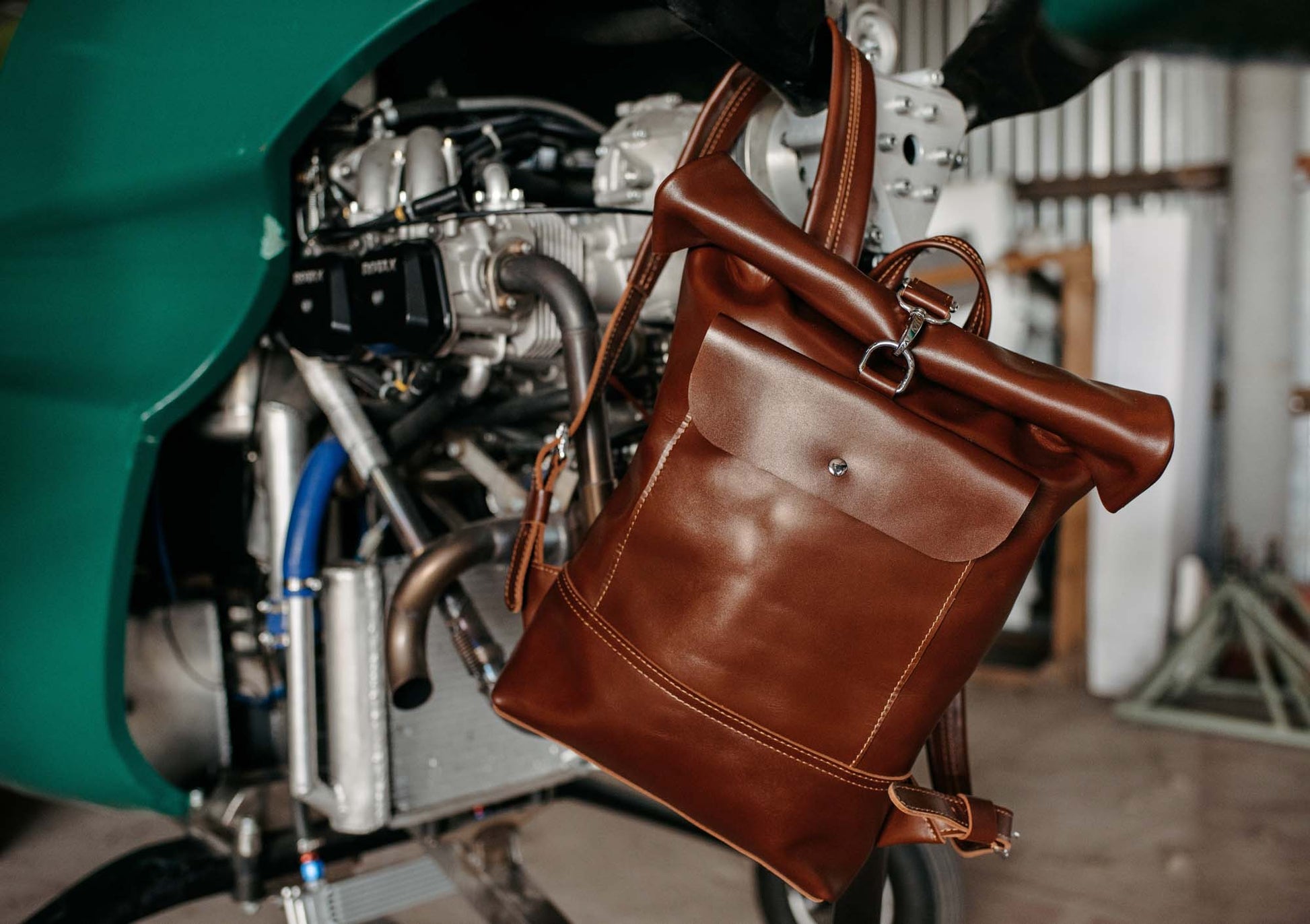 Smooth Leather Backpack with Roll Top – Durable Work & Travel Bag