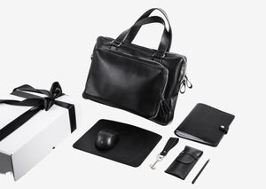Premium Leather Office Set – Briefcase with A5 Notebook Sleeve, Pen Pouch, Mouse Mat & Keychain