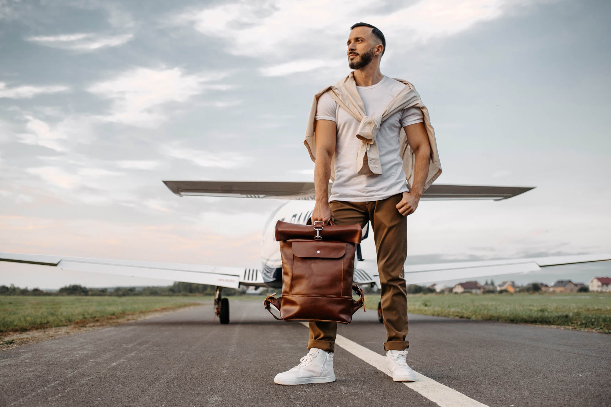 Smooth Leather Backpack with Roll Top – Durable Work & Travel Bag