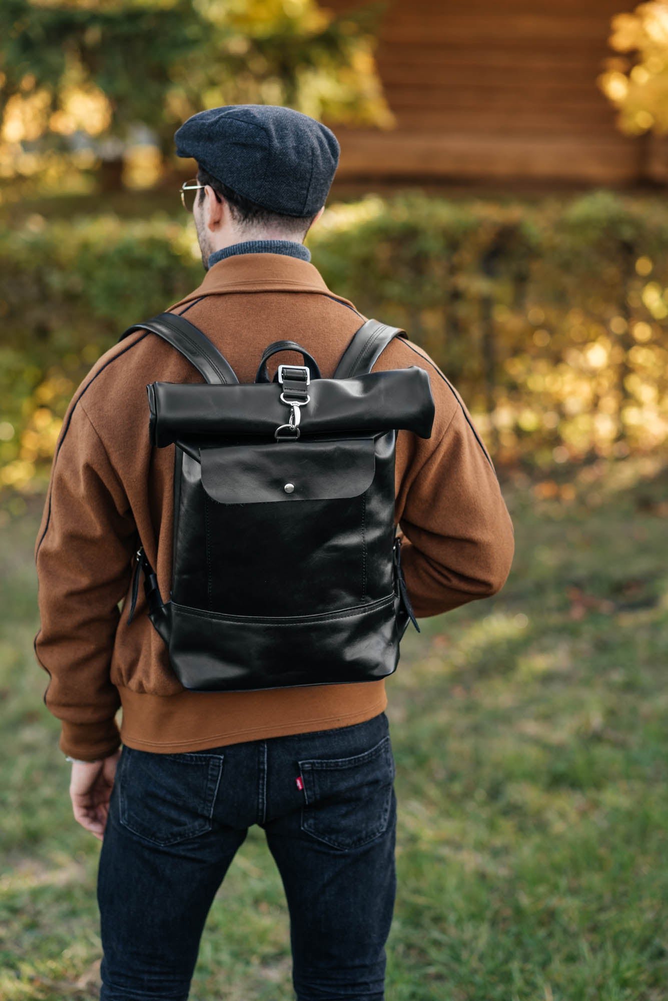 Smooth Leather Backpack with Roll Top – Durable Work & Travel Bag